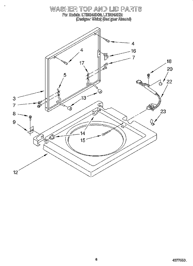 WASHER TOP AND LID Diagram and Parts List for LTE5243DQ0  Whirlpool Washer Dryer Combo