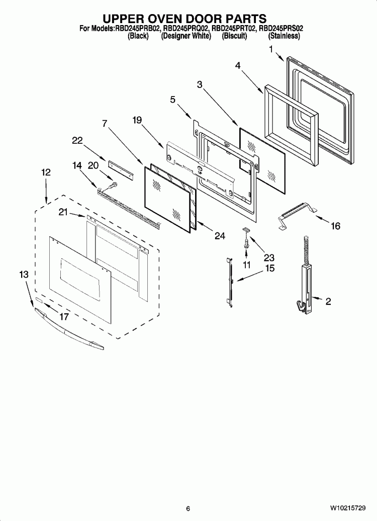 UPPER OVEN DOOR PARTS Diagram and Parts List for RBD245PRQ02  Whirlpool Wall Oven