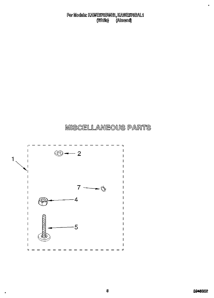 MISCELLANEOUS Diagram and Parts List for KAWE570BWH1  KitchenAid Washer