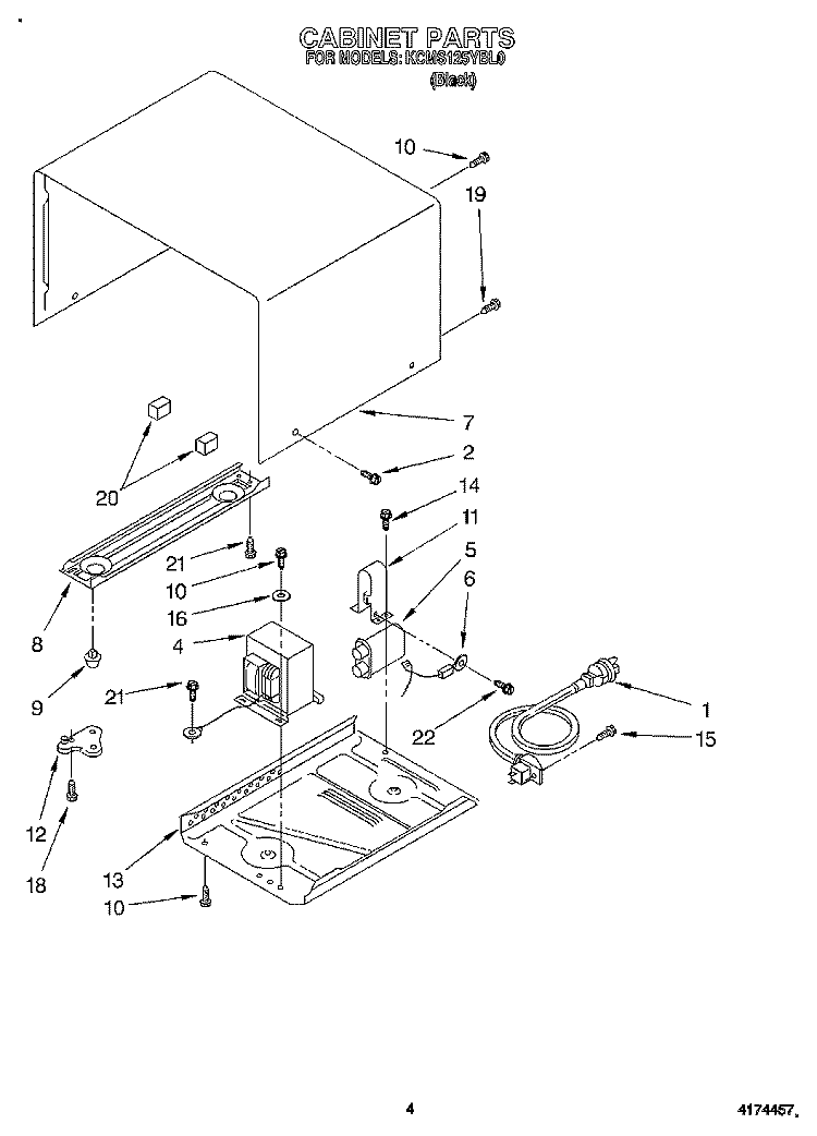 CABINET Diagram and Parts List for KCMS125YBL0  KitchenAid Microwave