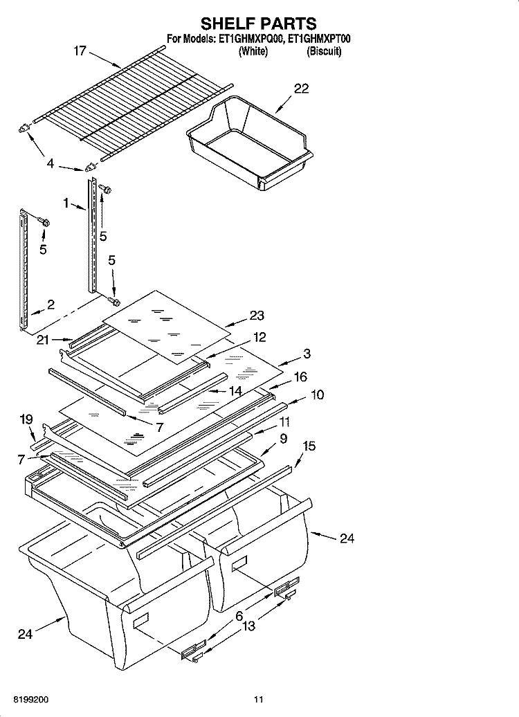 SHELF PARTS, OPTIONAL PARTS Diagram and Parts List for ET1GHMXPT00  Whirlpool Refrigerator