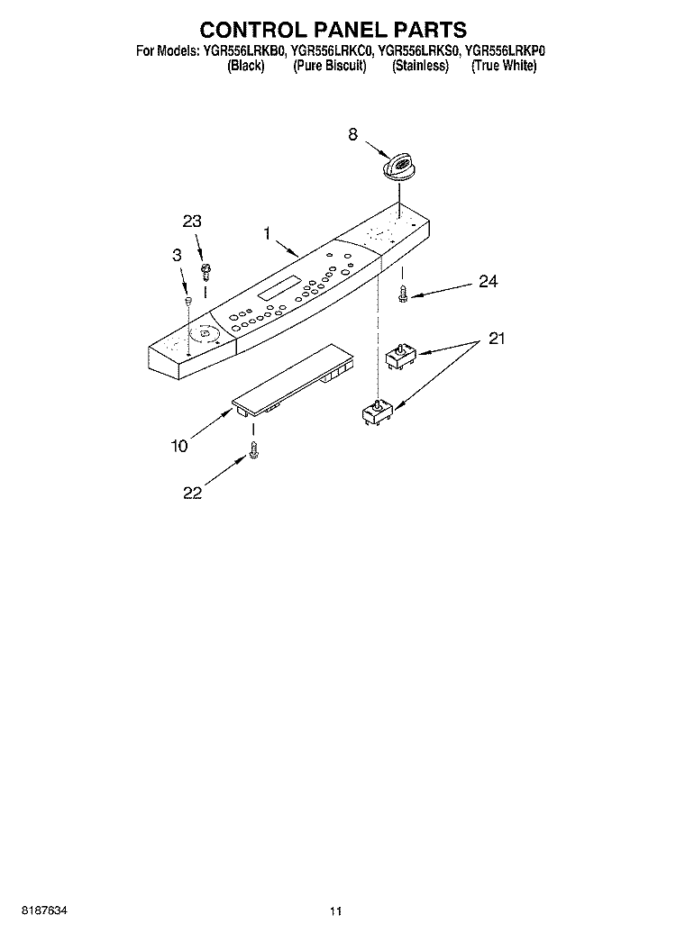 CONTROL PANEL PARTS, MISCELLANEOUS PARTS Diagram and Parts List for YGR556LRKC0  Whirlpool Range