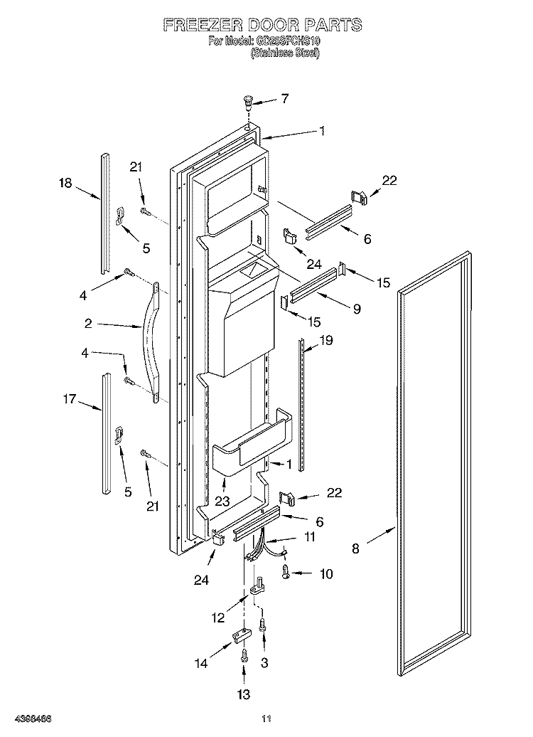 FREEZER DOOR Diagram and Parts List for GD25SSFCHS10  Whirlpool Refrigerator