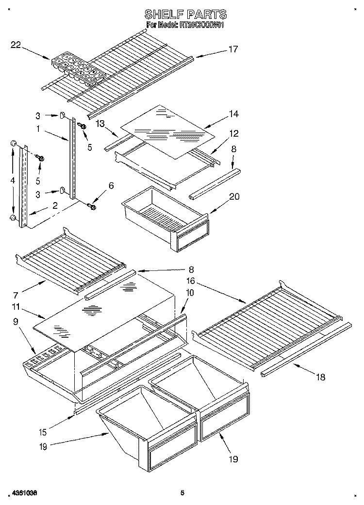 SHELF Diagram and Parts List for RT20CKXXW01  Roper Refrigerator