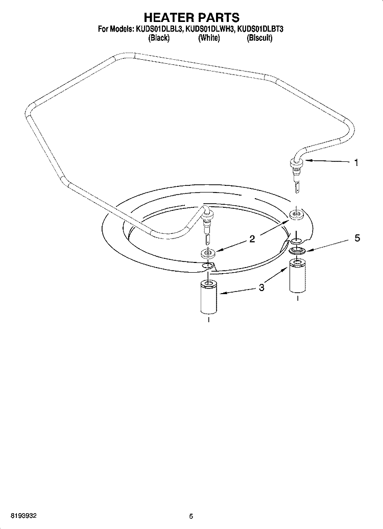 HEATER PARTS Diagram and Parts List for KUDS01DLBT3  KitchenAid Dishwasher