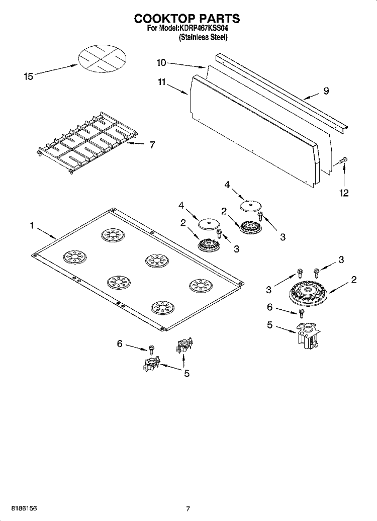 COOKTOP PARTS Diagram and Parts List for KDRP467KSS04  KitchenAid Range