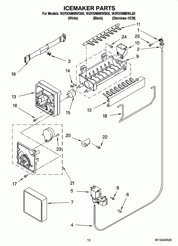 ICEMAKER PARTS, OPTIONAL PARTS (NOT INCLUDED) Diagram and Parts List for W2RXNMMWL00  Whirlpool Refrigerator
