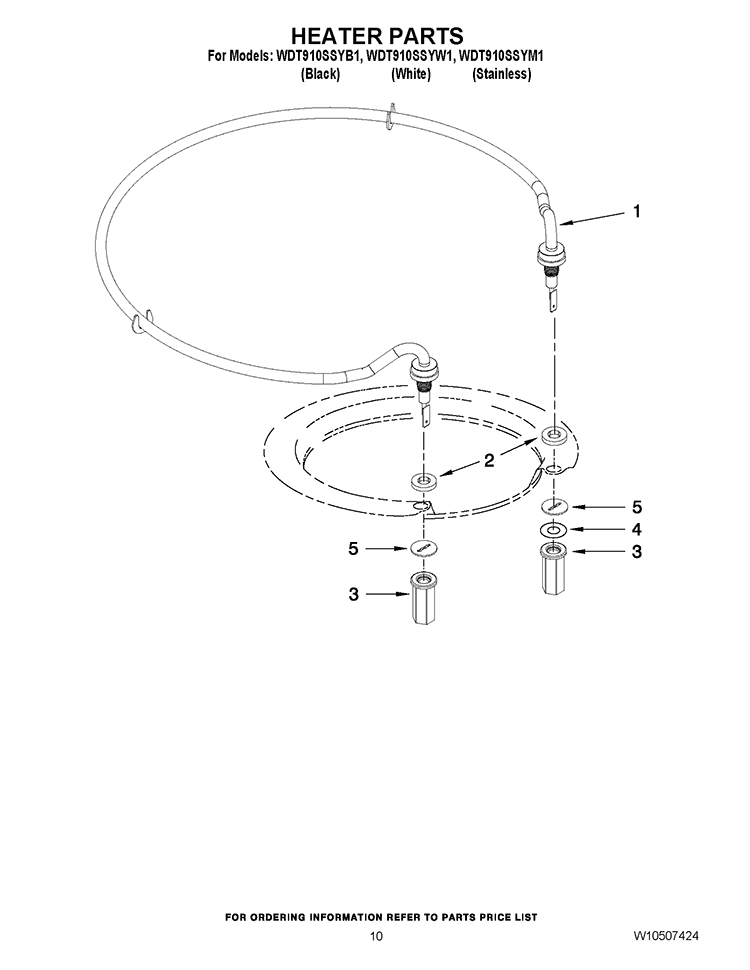 HEATER PARTS Diagram and Parts List for WDT910SSYW1  Whirlpool Dishwasher