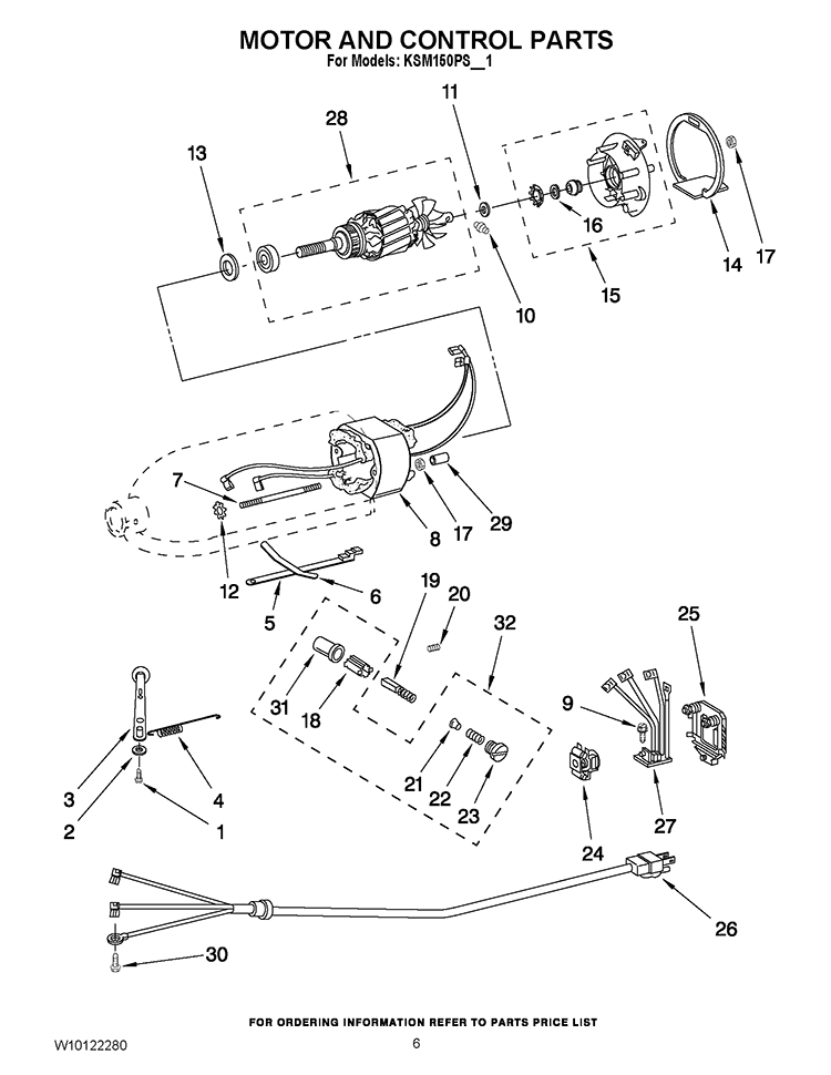MOTOR AND CONTROL PARTS Diagram and Parts List for KSM150PSCL1  KitchenAid Mixer