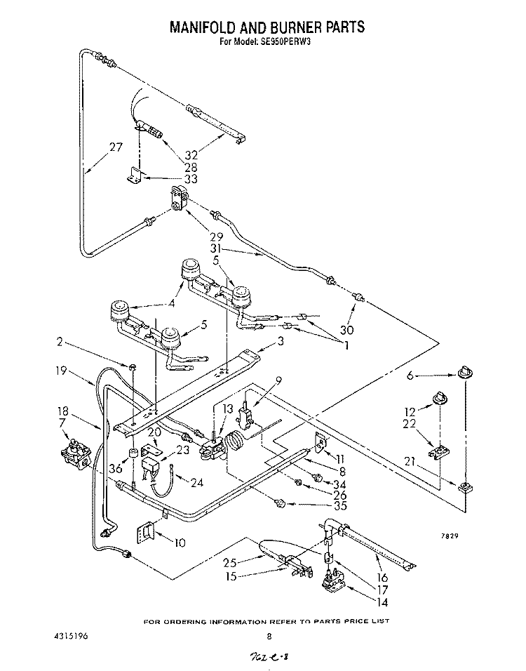MANIFOLD AND BURNER Diagram and Parts List for SE950PERW3  Whirlpool Range