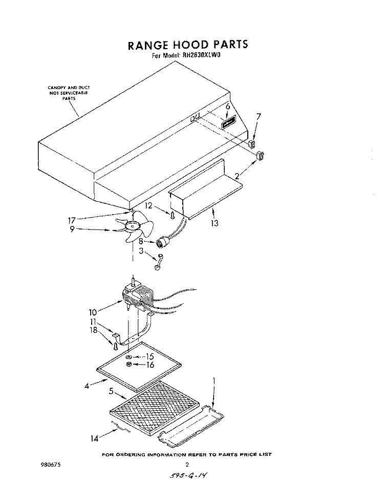 SECTION Diagram and Parts List for RH2630XLW0  Whirlpool Range Hood