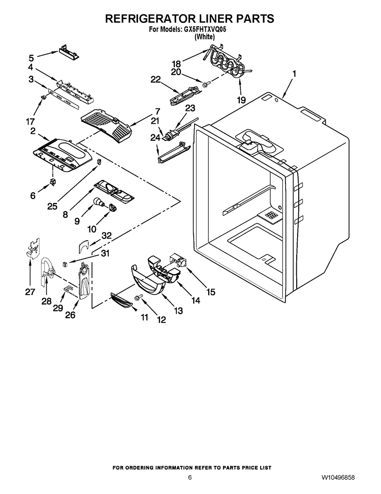 REFRIGERATOR LINER PARTS Diagram and Parts List for GX5FHTXVQ05  Whirlpool Refrigerator