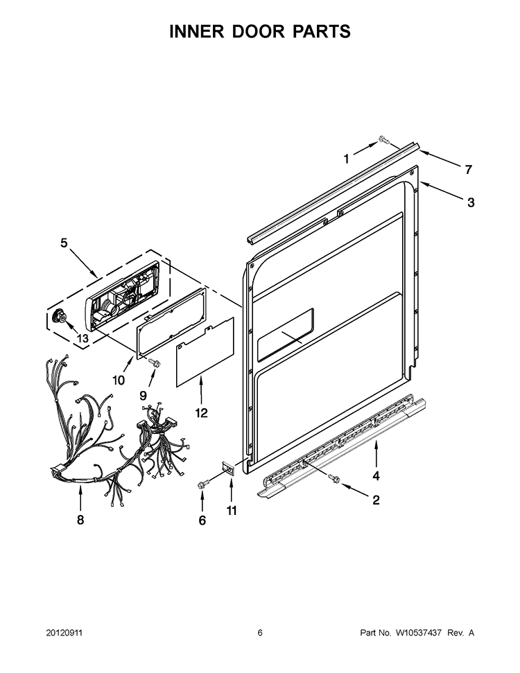 INNER DOOR PARTS Diagram and Parts List for KUDS30FBSS0  KitchenAid Dishwasher