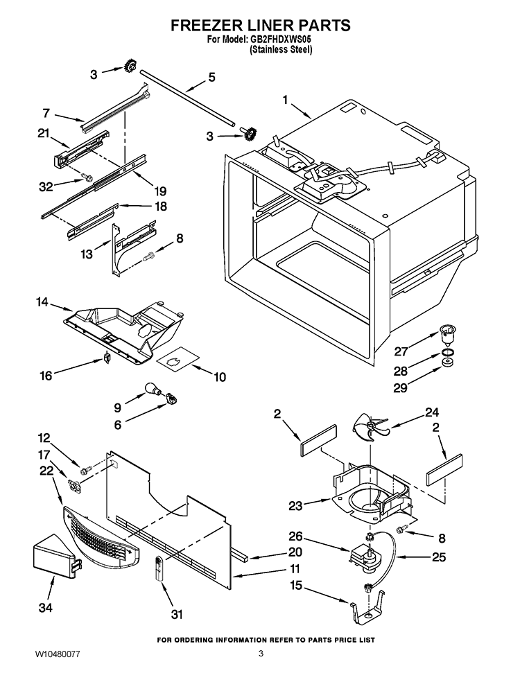 FREEZER LINER PARTS Diagram and Parts List for GB2FHDXWS05  Whirlpool Refrigerator