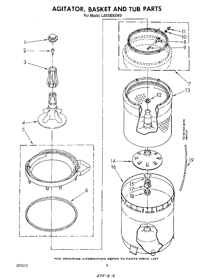AGITATOR, BASKET AND TUB Diagram and Parts List for LA5900XSW0  Whirlpool Washer