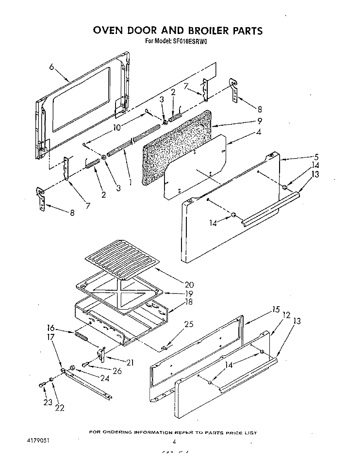 OVEN DOOR AND BROILER Diagram and Parts List for SF010ESRW0  Whirlpool Range