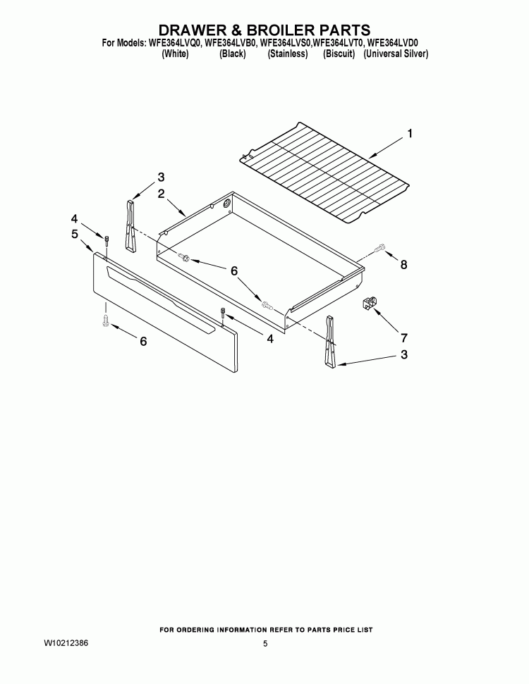 DRAWER & BROILER PARTS Diagram and Parts List for WFE364LVB0  Whirlpool Range