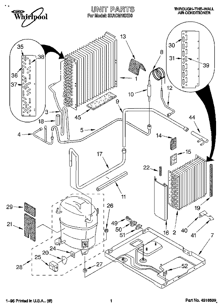 UNIT, LITERATURE Diagram and Parts List for 3XACM18XD0  Whirlpool Air Conditioner
