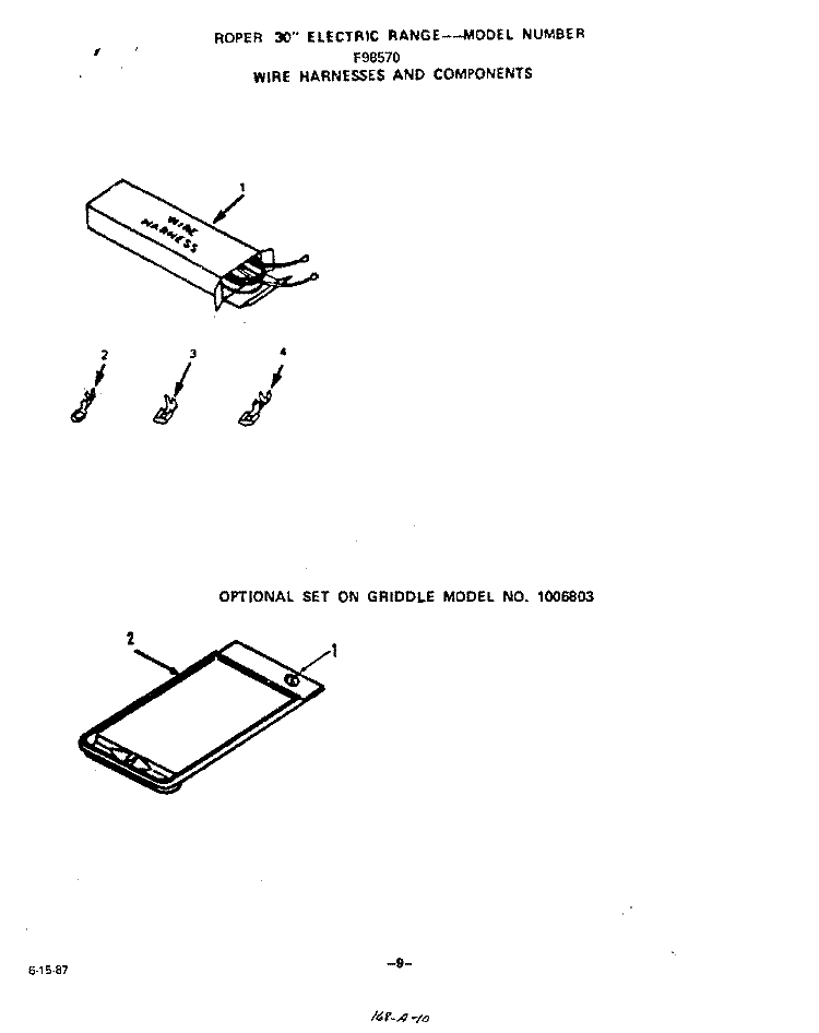 WIRE HARNESS AND COMPONENTS , LIT/O Diagram and Parts List for F9857W0  Roper Range