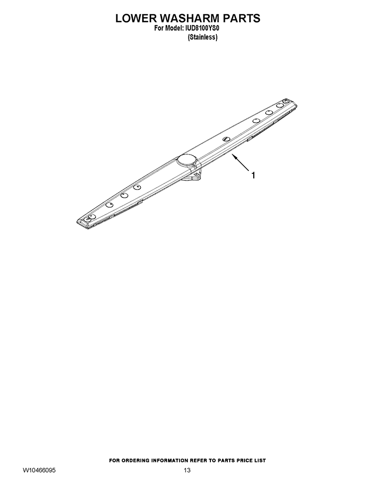 LOWER WASHARM PARTS Diagram and Parts List for IUD8100YS0  Whirlpool Dishwasher