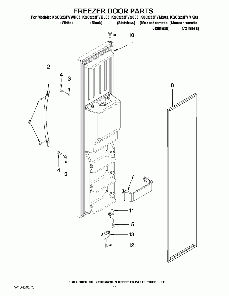 FREEZER DOOR PARTS Diagram and Parts List for KSCS23FVSS03  KitchenAid Refrigerator