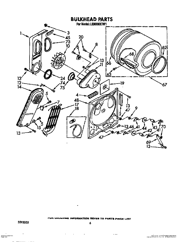 BULKHEAD PARTS Diagram and Parts List for LE9300XTW1  Whirlpool Dryer