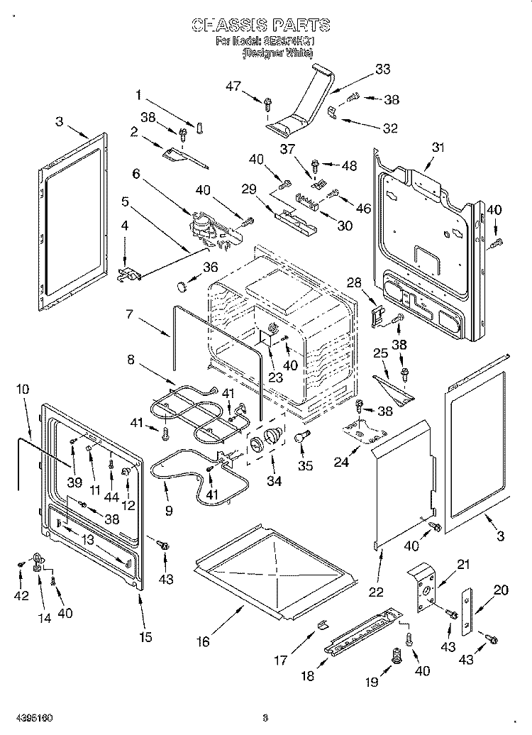 CHASSIS Diagram and Parts List for SES374HQ1  Whirlpool Range