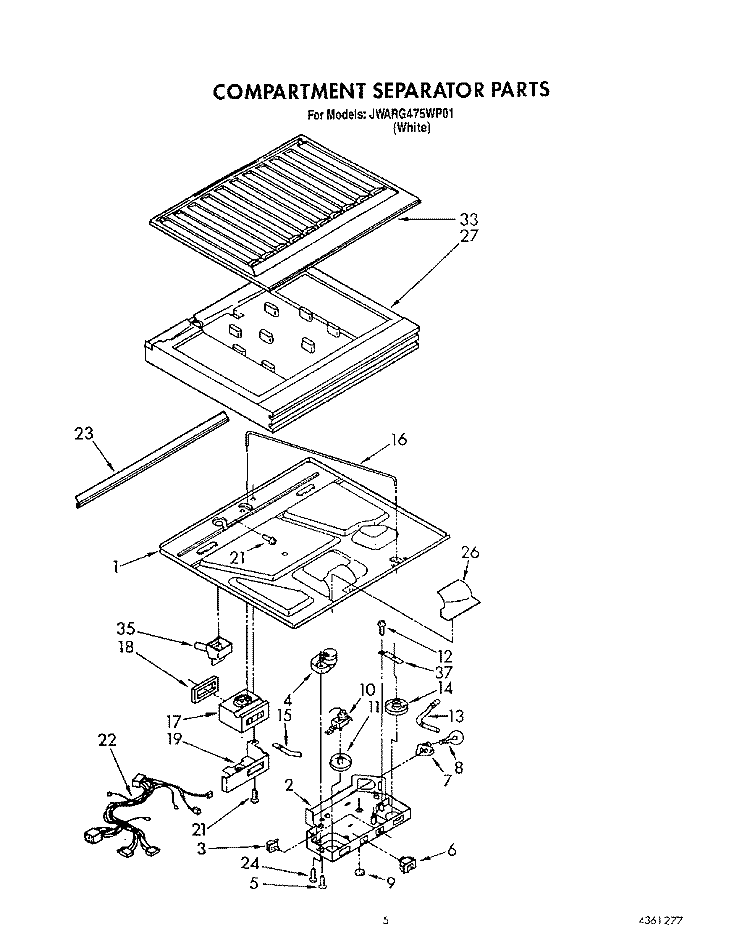 COMPARTMENT SEPARATOR Diagram and Parts List for JWARG475WP01  Whirlpool Refrigerator