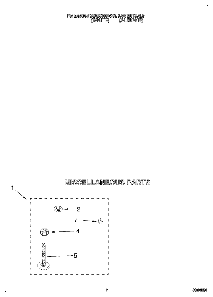 MISCELLANEOUS Diagram and Parts List for KAWE870BWH0  KitchenAid Washer