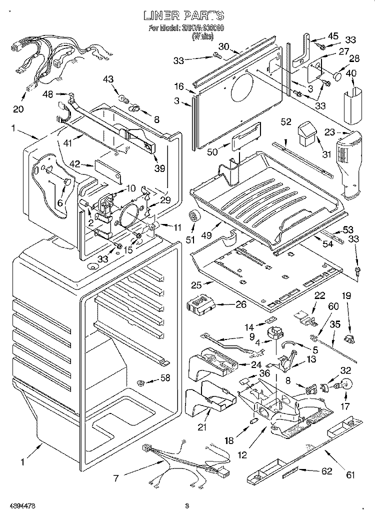 LINER Diagram and Parts List for 3XKVN600000  Whirlpool Refrigerator
