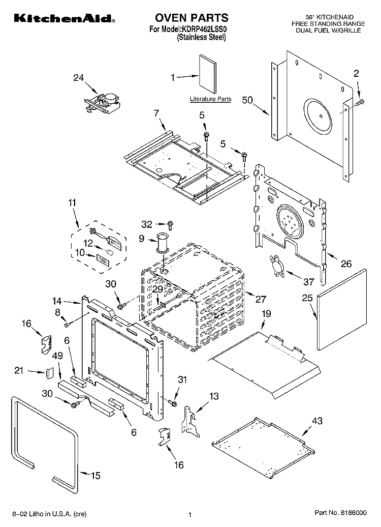 OVEN, LITERATURE Diagram and Parts List for KDRP462LSS0  KitchenAid Range