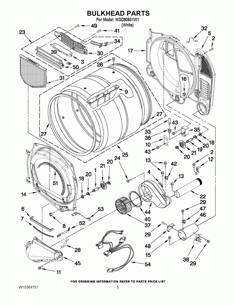BULKHEAD PARTS Diagram and Parts List for WGD9050XW1  Whirlpool Dryer