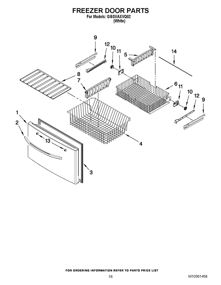 FREEZER DOOR PARTS Diagram and Parts List for GI5SVAXVQ02  Whirlpool Refrigerator