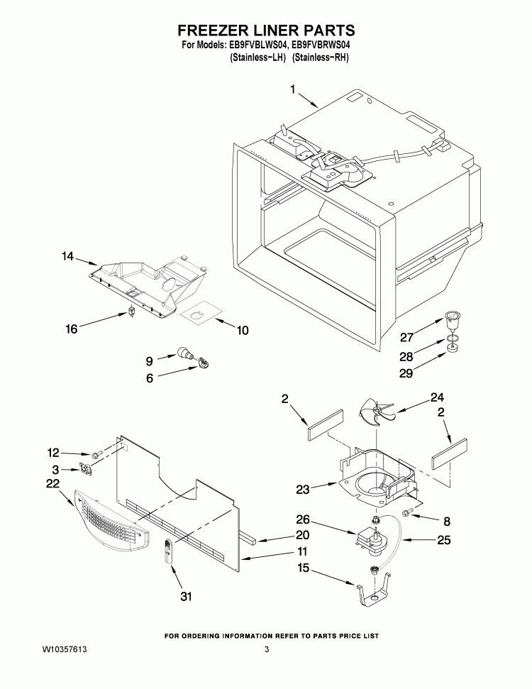 FREEZER LINER PARTS Diagram and Parts List for EB9FVBLWS04  Whirlpool Refrigerator