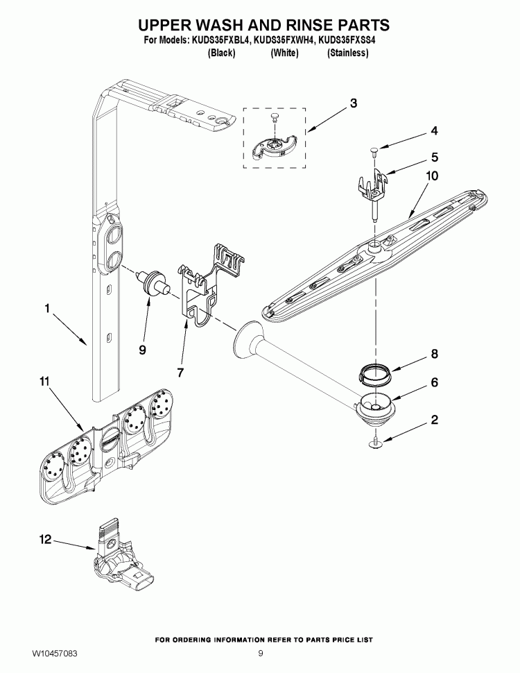 UPPER WASH AND RINSE PARTS Diagram and Parts List for KUDS35FXWH4  KitchenAid Dishwasher