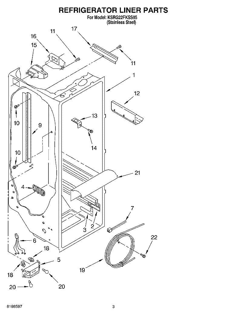 REFRIGERATOR LINER PARTS Diagram and Parts List for KSRG22FKSS05  KitchenAid Refrigerator