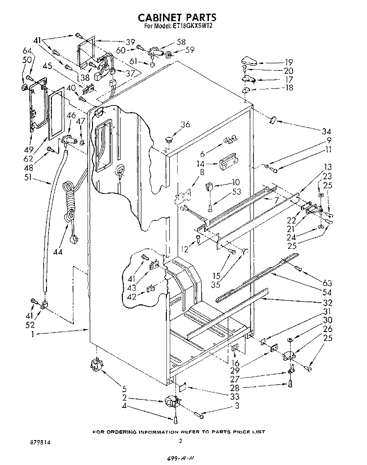 CABINET Diagram and Parts List for ET18GKXSW02  Whirlpool Refrigerator