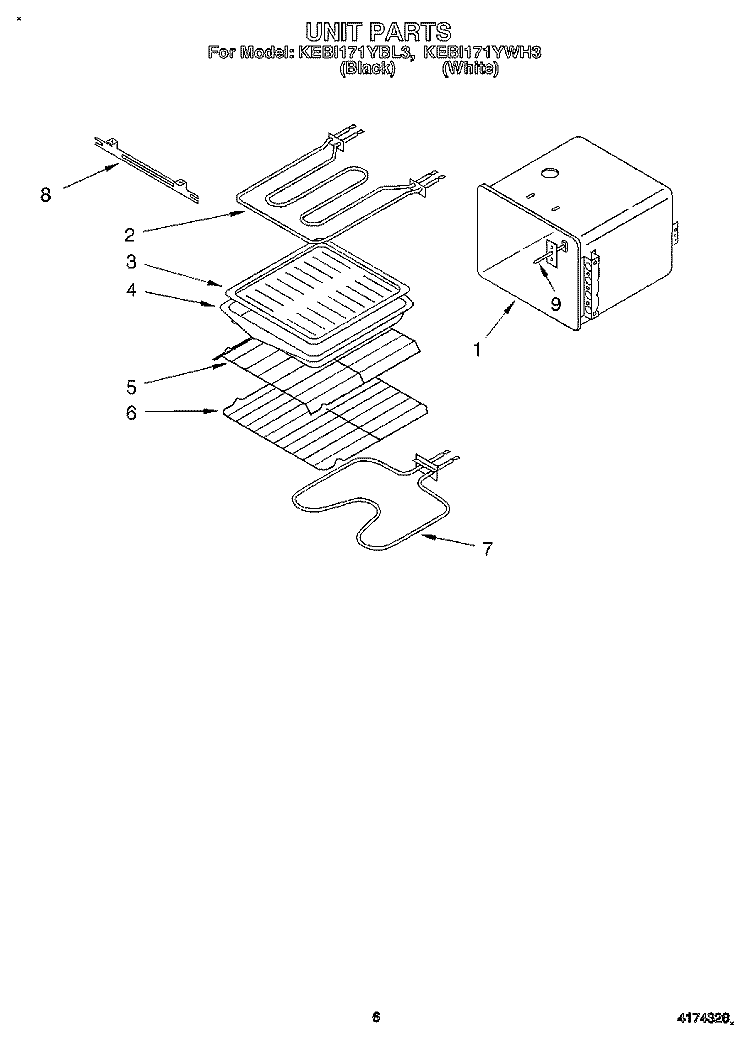 UNIT Diagram and Parts List for KEBI171YWH3  KitchenAid Wall Oven