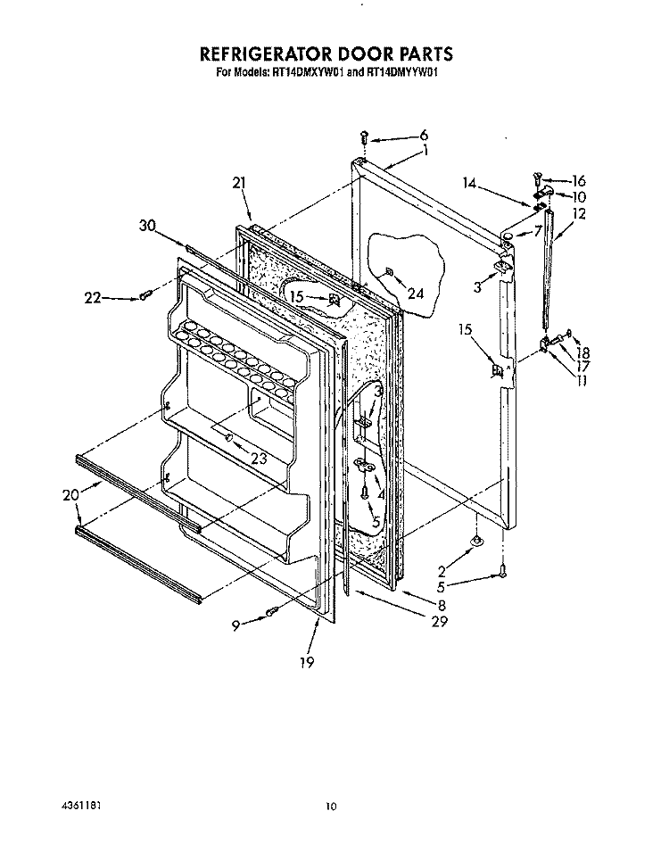 REFRIGERATOR DOOR Diagram and Parts List for RT14DMXYW01  Roper Refrigerator