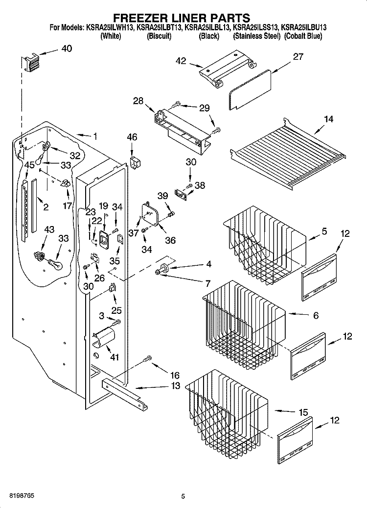 FREEZER LINER PARTS Diagram and Parts List for KSRA25ILBU13  KitchenAid Refrigerator