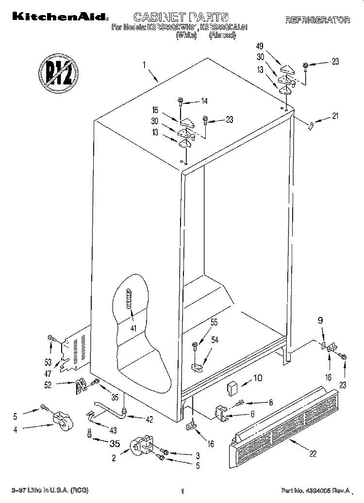 CABINET Diagram and Parts List for KSRS22QDWH01  KitchenAid Refrigerator