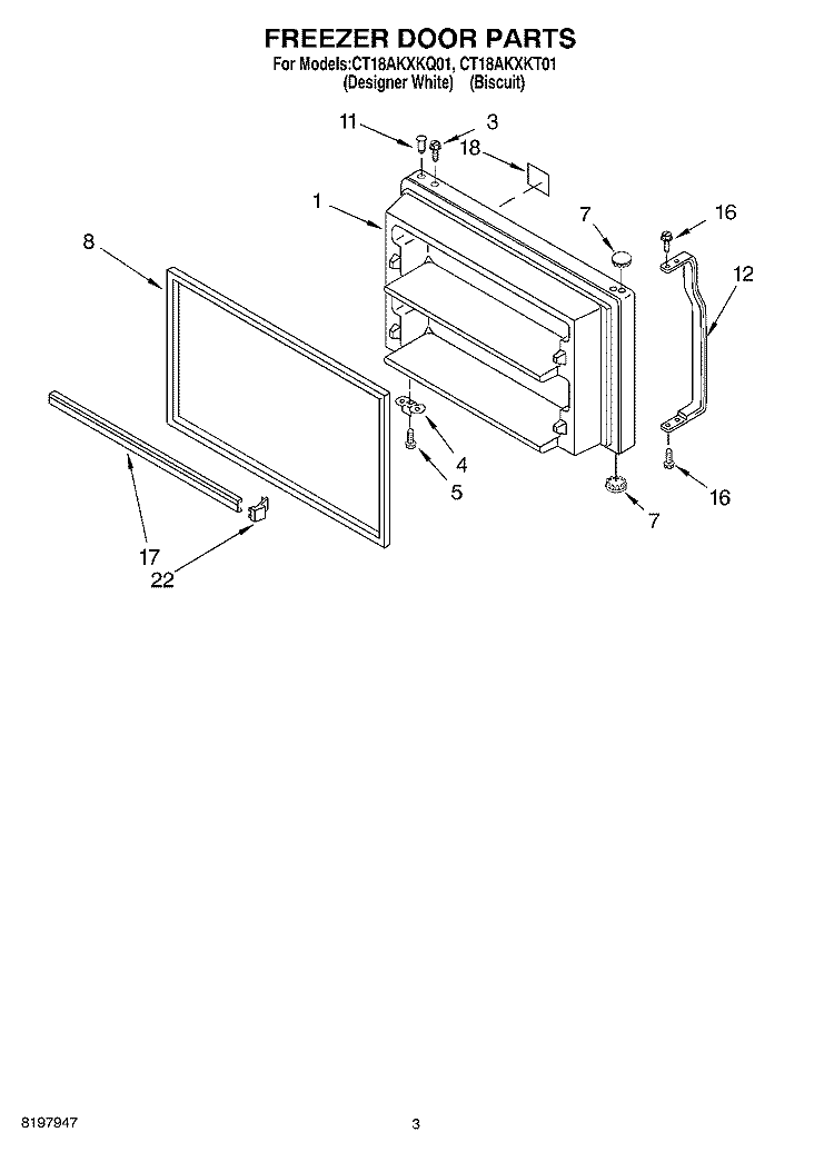 FREEZER DOOR Diagram and Parts List for CT18AKXKQ01  Crosley Refrigerator