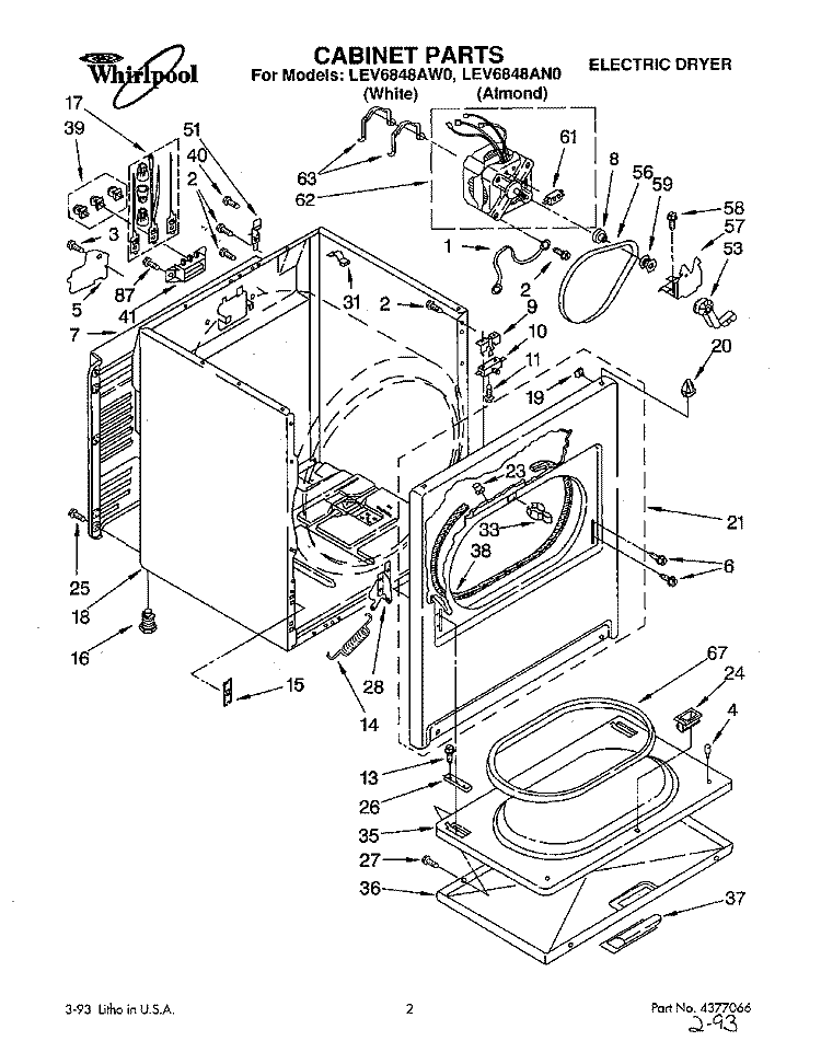 SECTION Diagram and Parts List for LEV6848AW0  Whirlpool Dryer