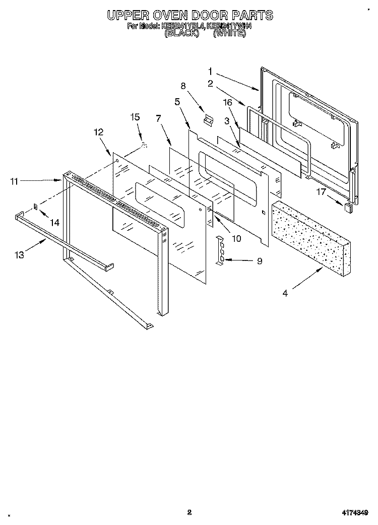 UPPER OVEN DOOR Diagram and Parts List for KEBI241YBL4  KitchenAid Wall Oven