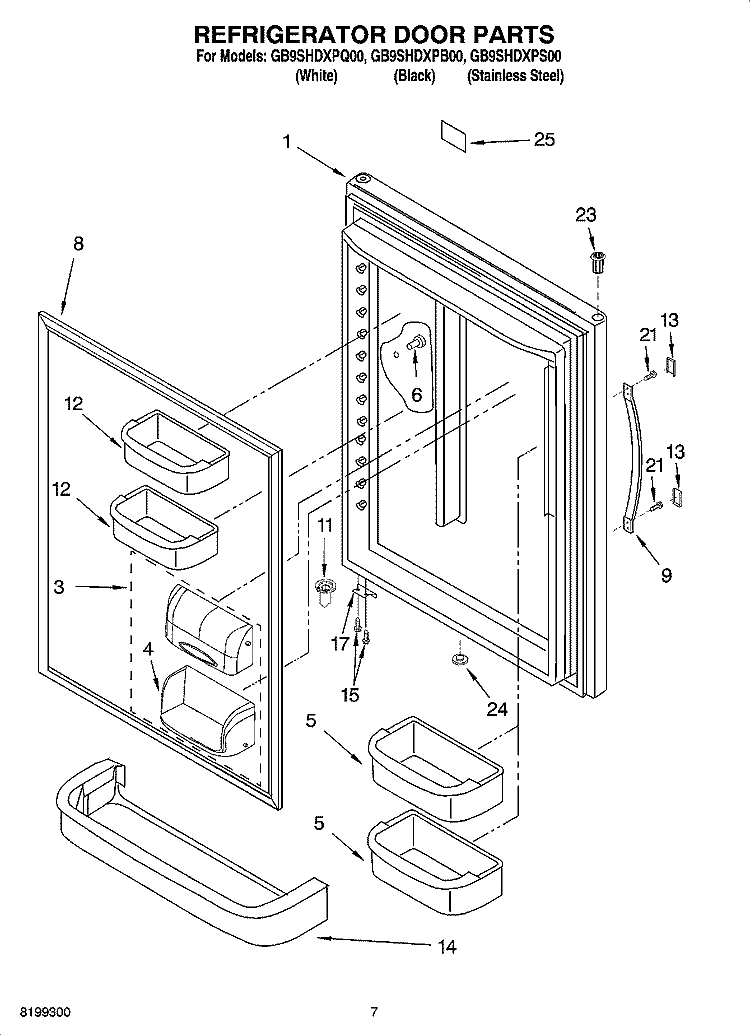 REFRIGERATOR DOOR PARTS Diagram and Parts List for GB9SHDXPS00  Whirlpool Refrigerator