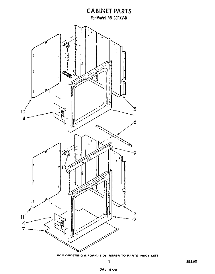 CABINET Diagram and Parts List for RB130PXV0  Whirlpool Wall Oven