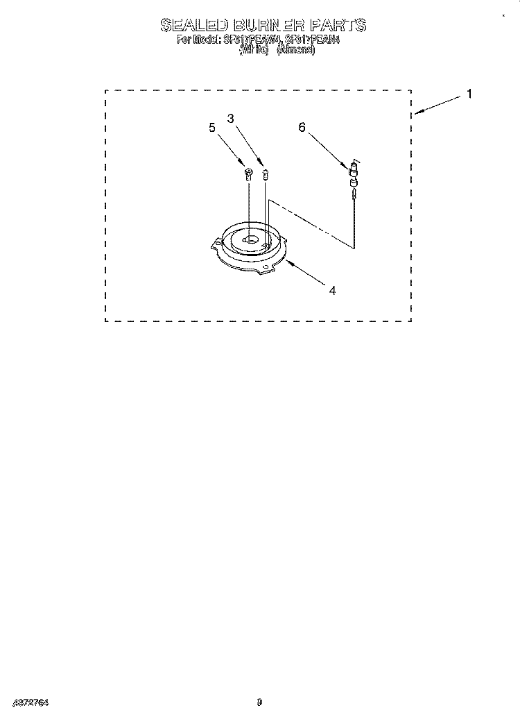 SEALED BURNER Diagram and Parts List for SF317PEAN4  Whirlpool Range