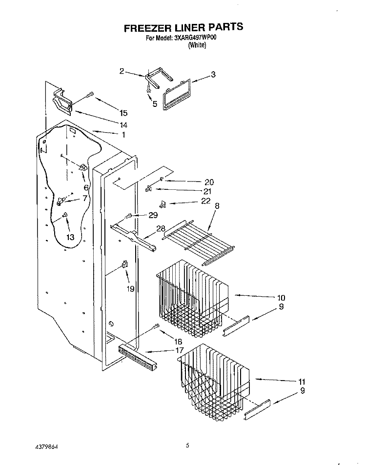 FREEZER LINER Diagram and Parts List for 3XARG497WP00  Whirlpool Refrigerator