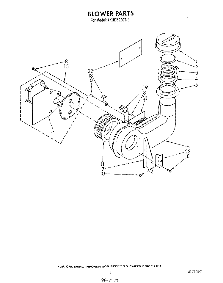 BLOWER Diagram and Parts List for 4KUDS220T0  KitchenAid Dishwasher