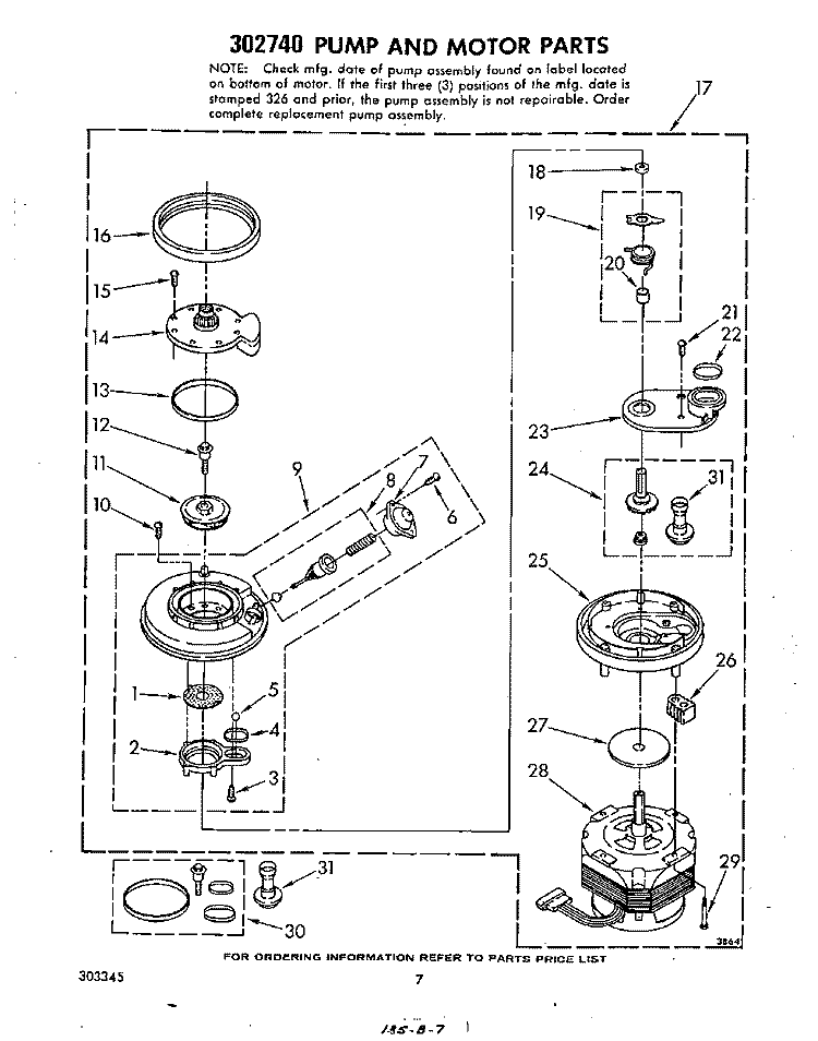 PUMP AND MOTOR Diagram and Parts List for DU4000XL0  Whirlpool Dishwasher